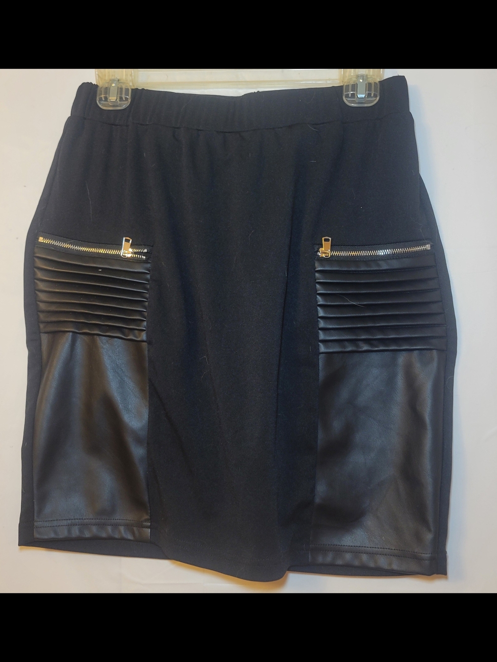 Black Faux-Leather Detail Pencil Skirt with Zip Accents